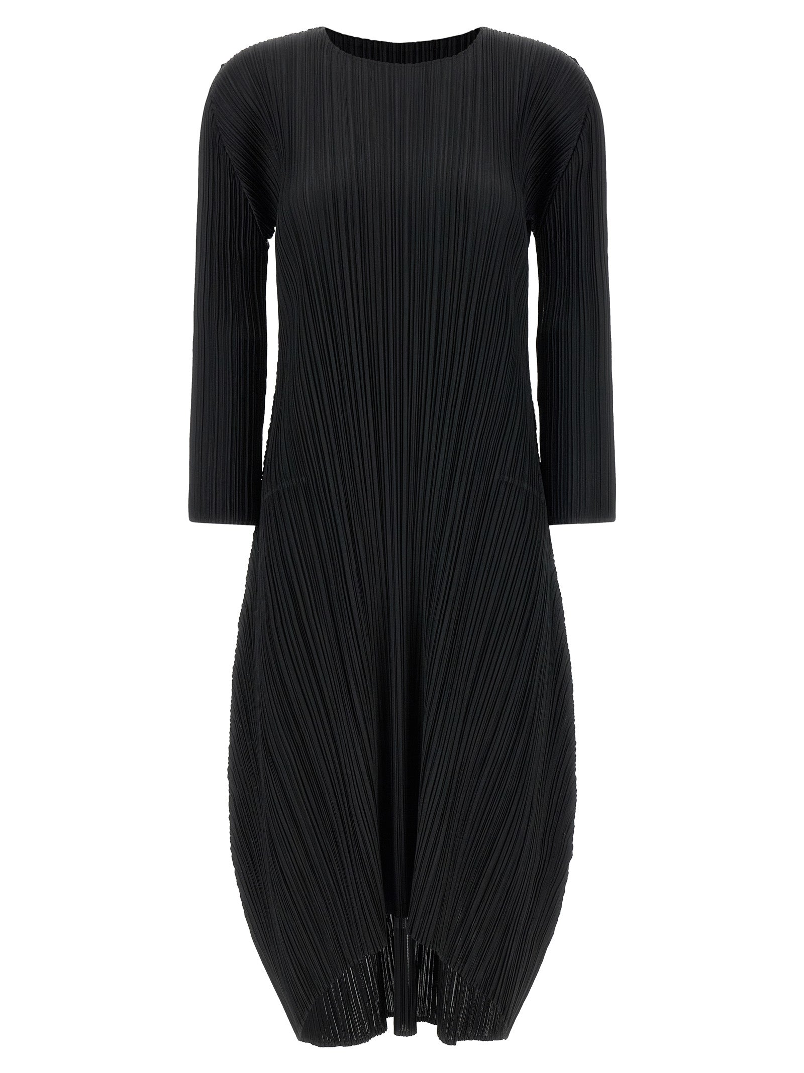 PLEATS PLEASE ISSEY MIYAKE Black Polyester Midi Dress