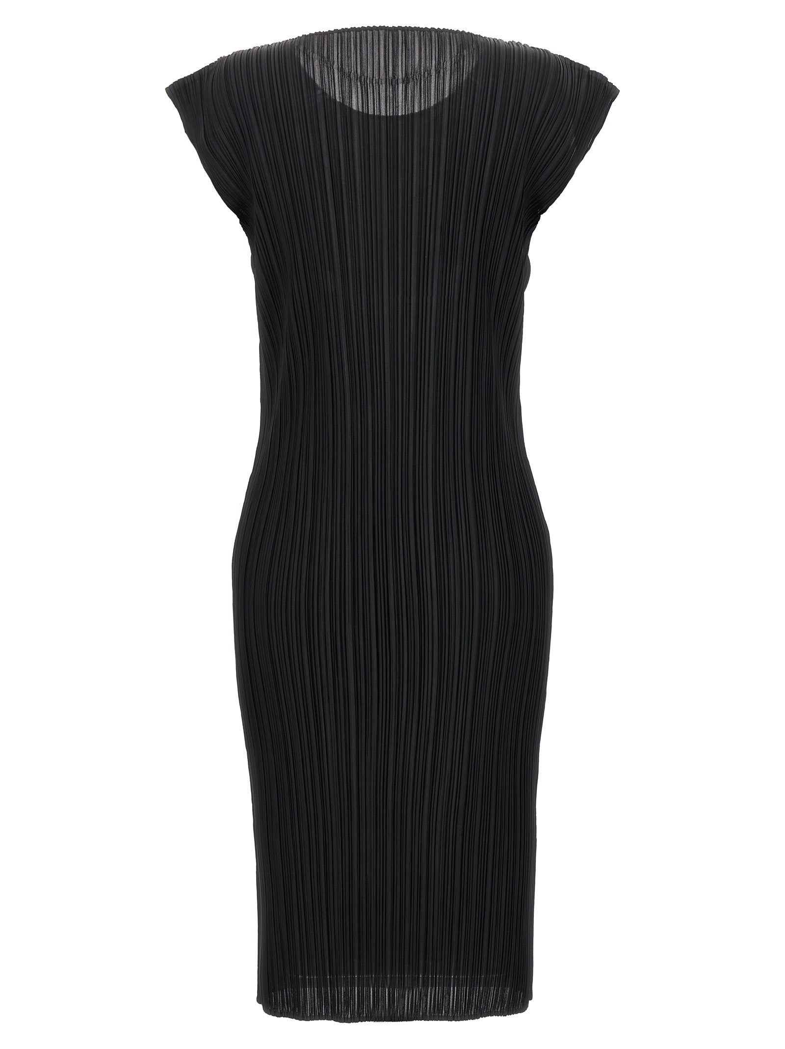 PLEATS PLEASE ISSEY MIYAKE Black Polyester Midi Dress