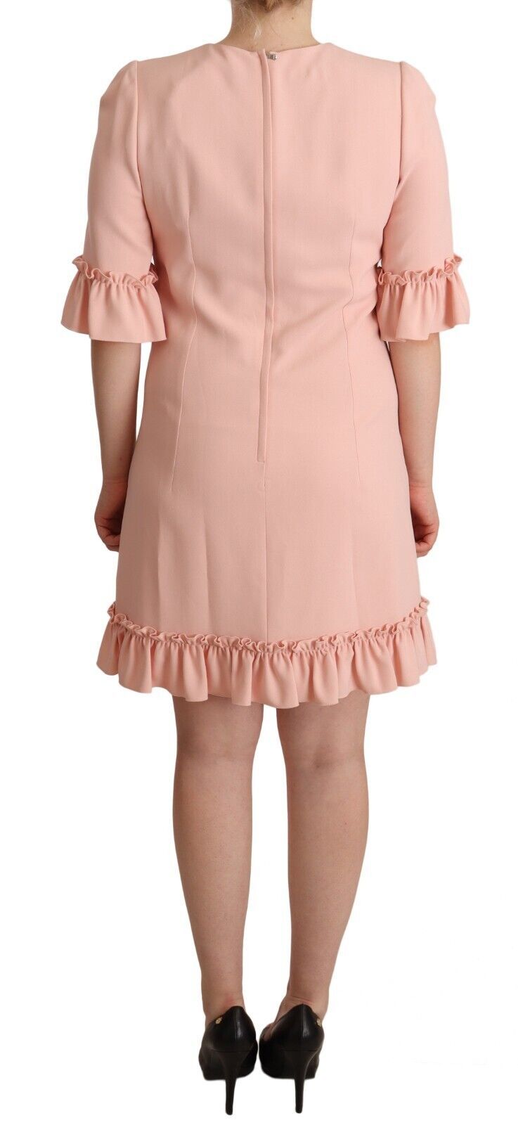 Dolce & Gabbana Pink Ruffled Sleeves Viscose Sheath Dress