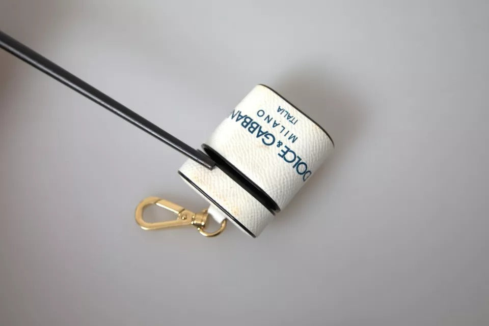 White Blue Calf Leather Logo Print Strap Airpods Case